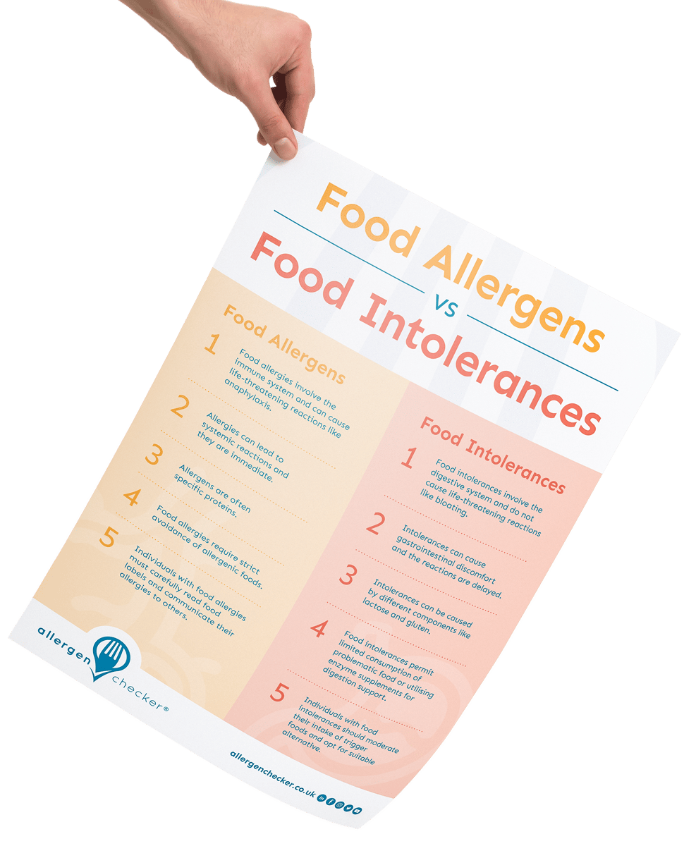 A poster showing the comparisons between Food Allergens and Food Intolerances